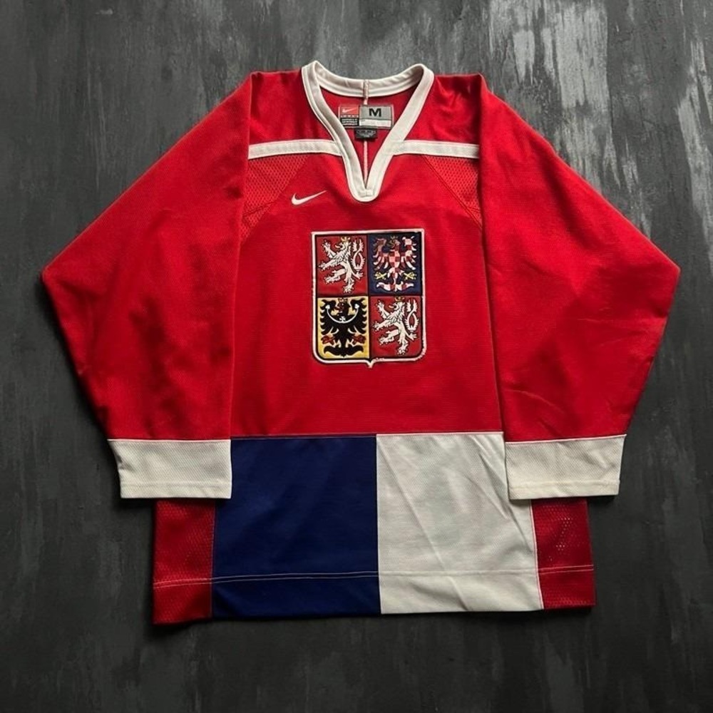 Vintage Nike Czech Republic Hockey Jersey Mens Medium Red Olympics